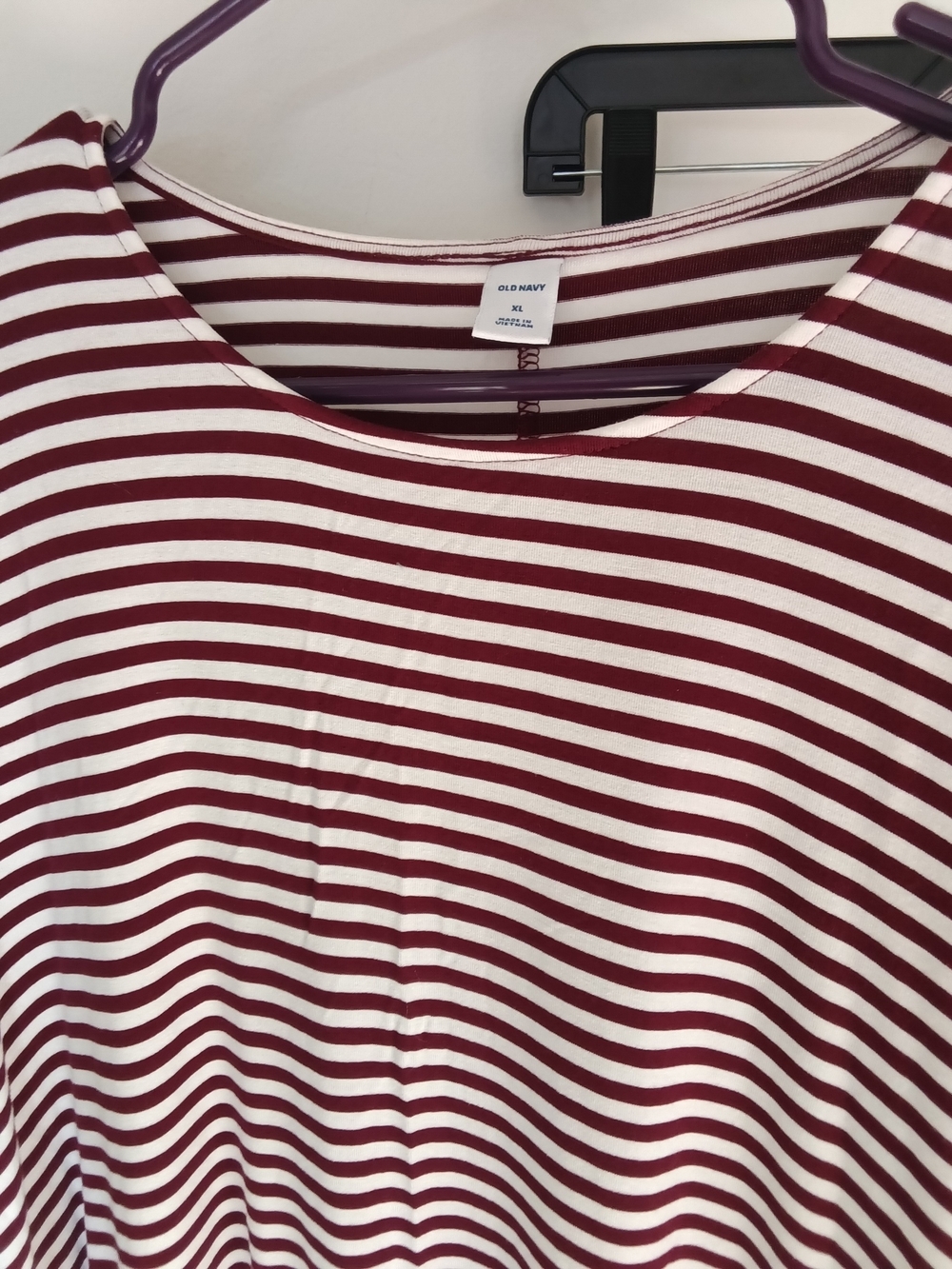 Old Navy Women's Burgundy and White Striped Scoop Neck Top